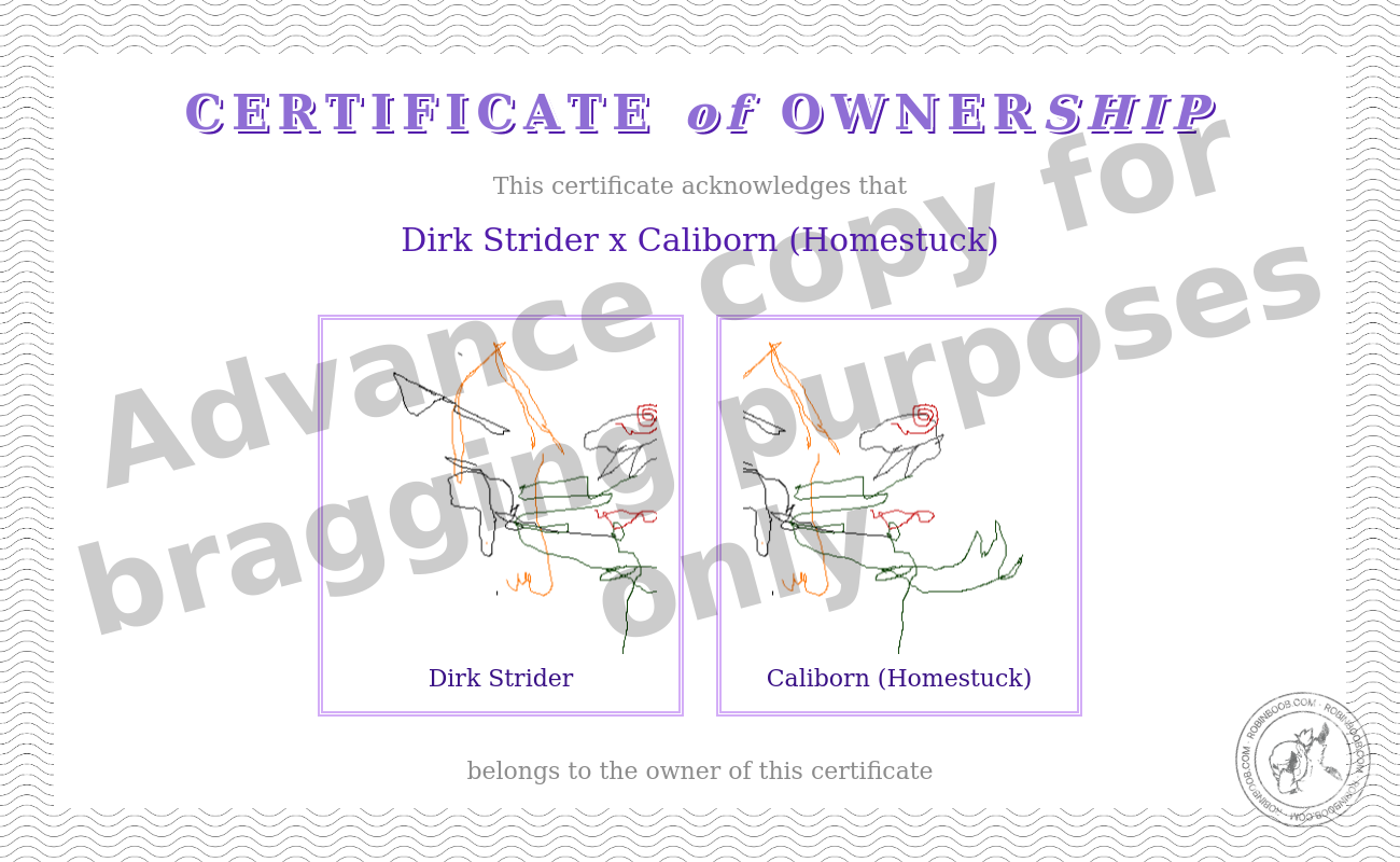 RobinBoob certificate for Dirk Strider x Caliborn